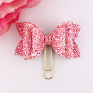 Bow Planner Paper Clip, Glitter Bow Planner Clip, Pink Bow Planner Paper Clip, Bow clip, Bookmark, Planner Bow.