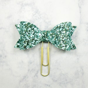 Bow Planner Paper Clip, Sea Green Glitter Bow Planner Clip, Planner Paper Clip, Bow Paperclip, Bookmark, Planner Bow,