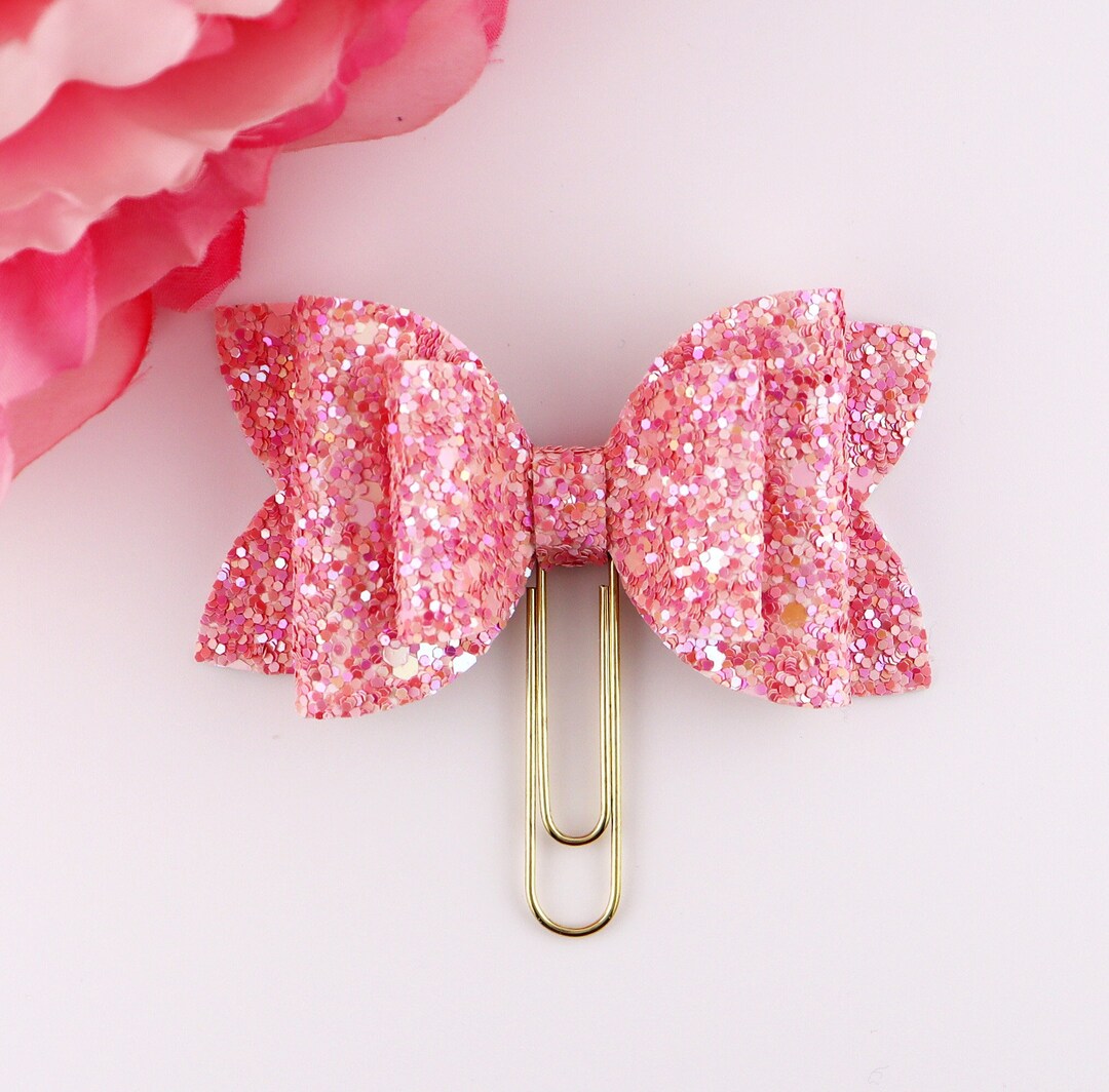 Bow Planner Paper Clip, Glitter Bow Planner Clip, Pink Bow Planner