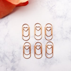 Rose Gold Heart Paper Clips - 3/4&quot; Inch - Set Of 6 - Heart clip - Bookmark.