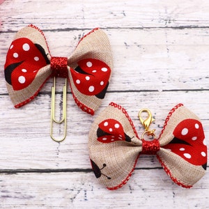 Ladybug Bow Planner Paper Clip, Summer Bow planner clip, Planner Accessories, Travelers Notebook Clips, Planner Decor.