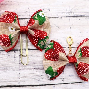 Strawberry Bow Planner Paper Clip, Summer Bow planner clip, Planner Accessories, Travelers Notebook Clips, Planner Decor.