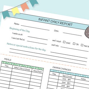 Registro della tata stampabile - Foglio di assistenza quotidiana al neonato - Pagina di monitoraggio del bambino dell&#39;assistente babysitter - PDF Download istantaneo