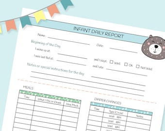 nanny log etsy baby daily report sheet