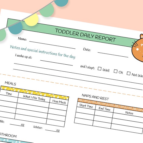 Personalized Printable Nanny Log Daily TODDLER Care Sheet - Etsy