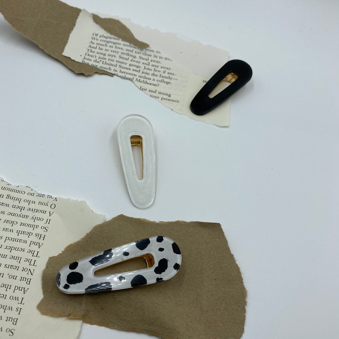 Barrette set cow print simple clips minimalistic | Etsy
