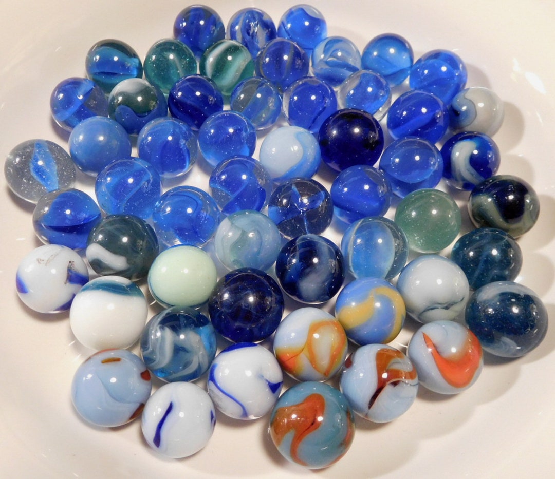 55 Blue Toy Marbles 1930