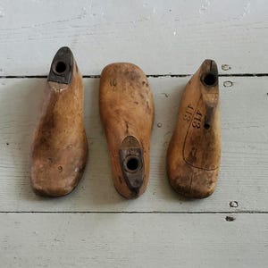 3 - Old Wooden Toddler Size Shoe Lasts, Hardwood w/Metal Bottoms, Marked Fitz Bros, Auburn ME, Shoe Factory Lasts, 1 Matched Pair, 1 Single