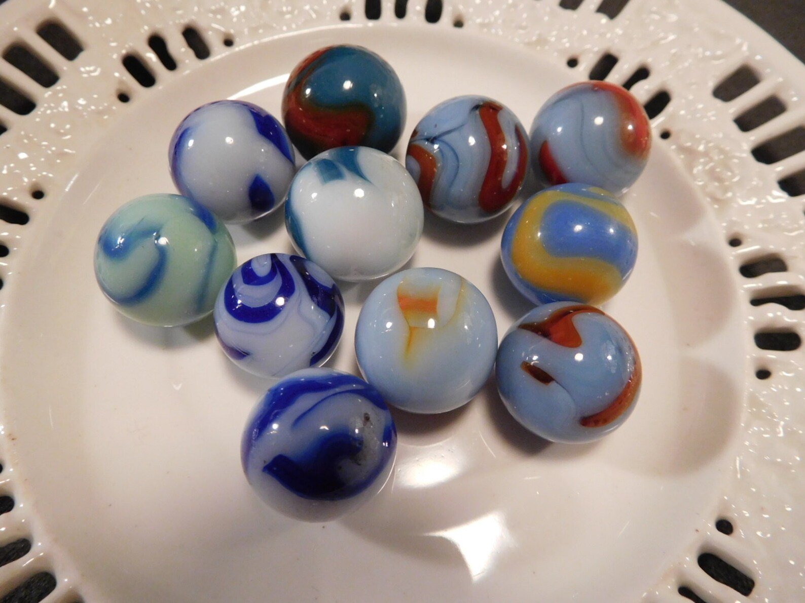 55 Blue Toy Marbles 1930