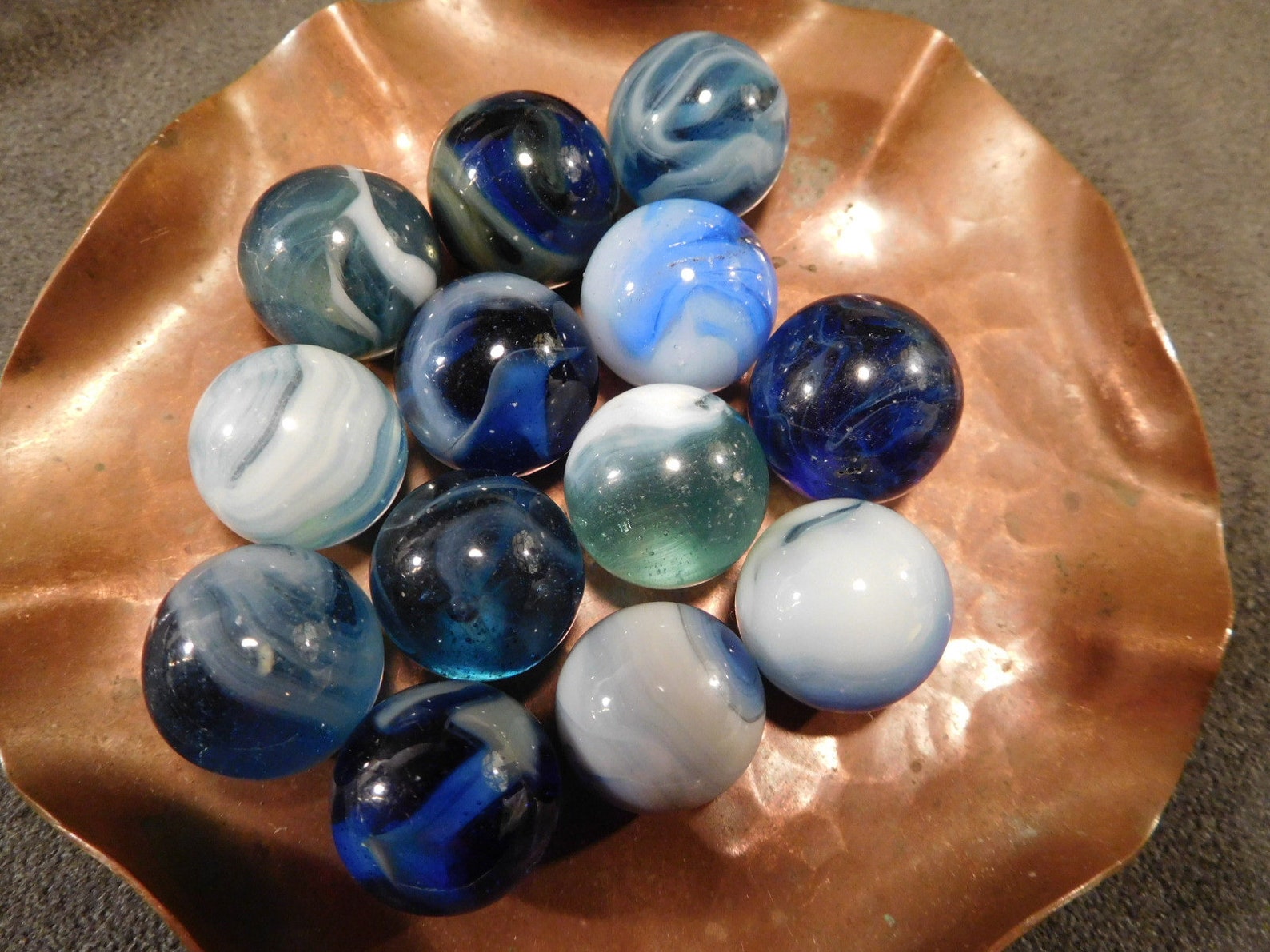 55 Blue Toy Marbles 1930