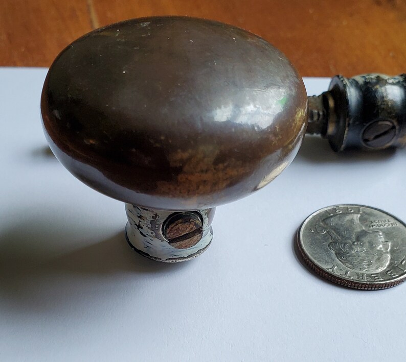 3 Old Petite Brass Screen Doorknobs, 4 Knobs, 3 Levers, Spindles, Set Screws, Original Patina