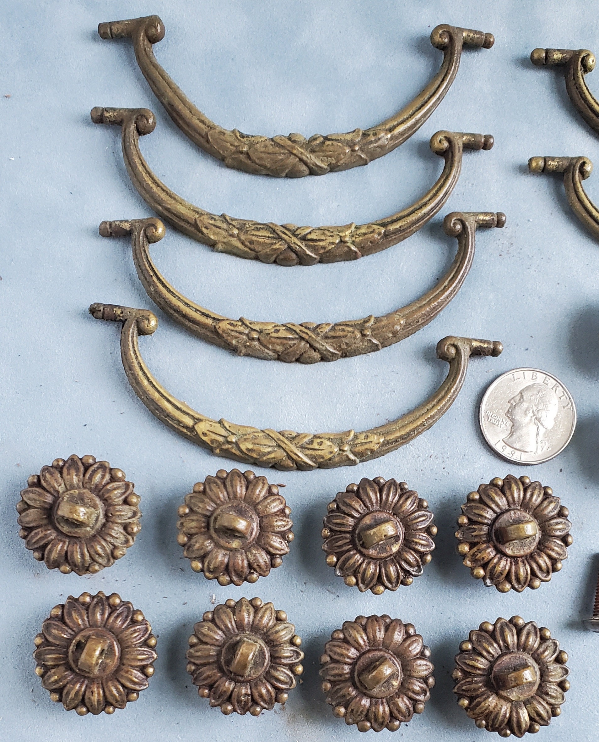 3 Pairs Bail Style Drawer Pulls, Brass Bail Drawer Hardware, 1 Pr. Sm