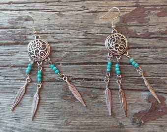 Boucles d'oreilles Attrape Rêve style Ethnique