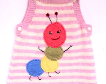 Hand knit baby dress, wool layette, birth gift