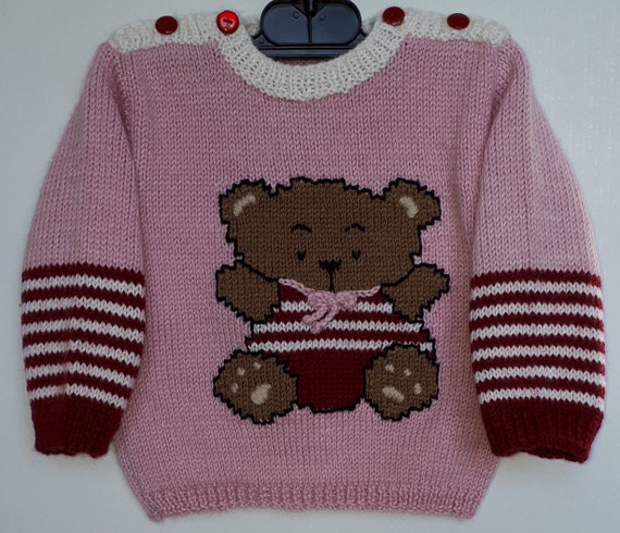 Pull Bebe Girl Knit Main 6 Months Handmade Layette Pink Wool Etsy