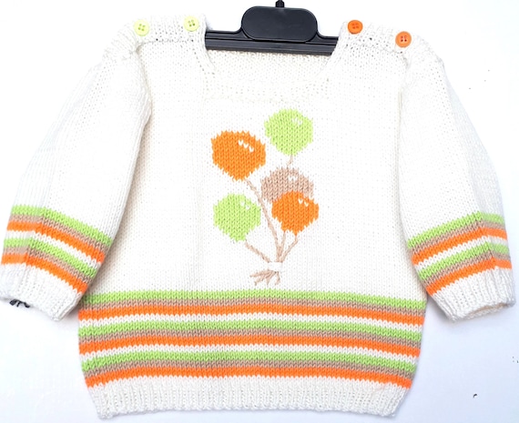 PULL bebe tricot fait main layette tricotee main style mariniere motif ballon Etsy France