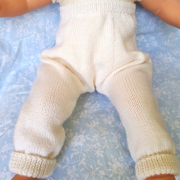 Pantalon bébé 3 mois tricot fait main laine blanc layette tricotée main en france