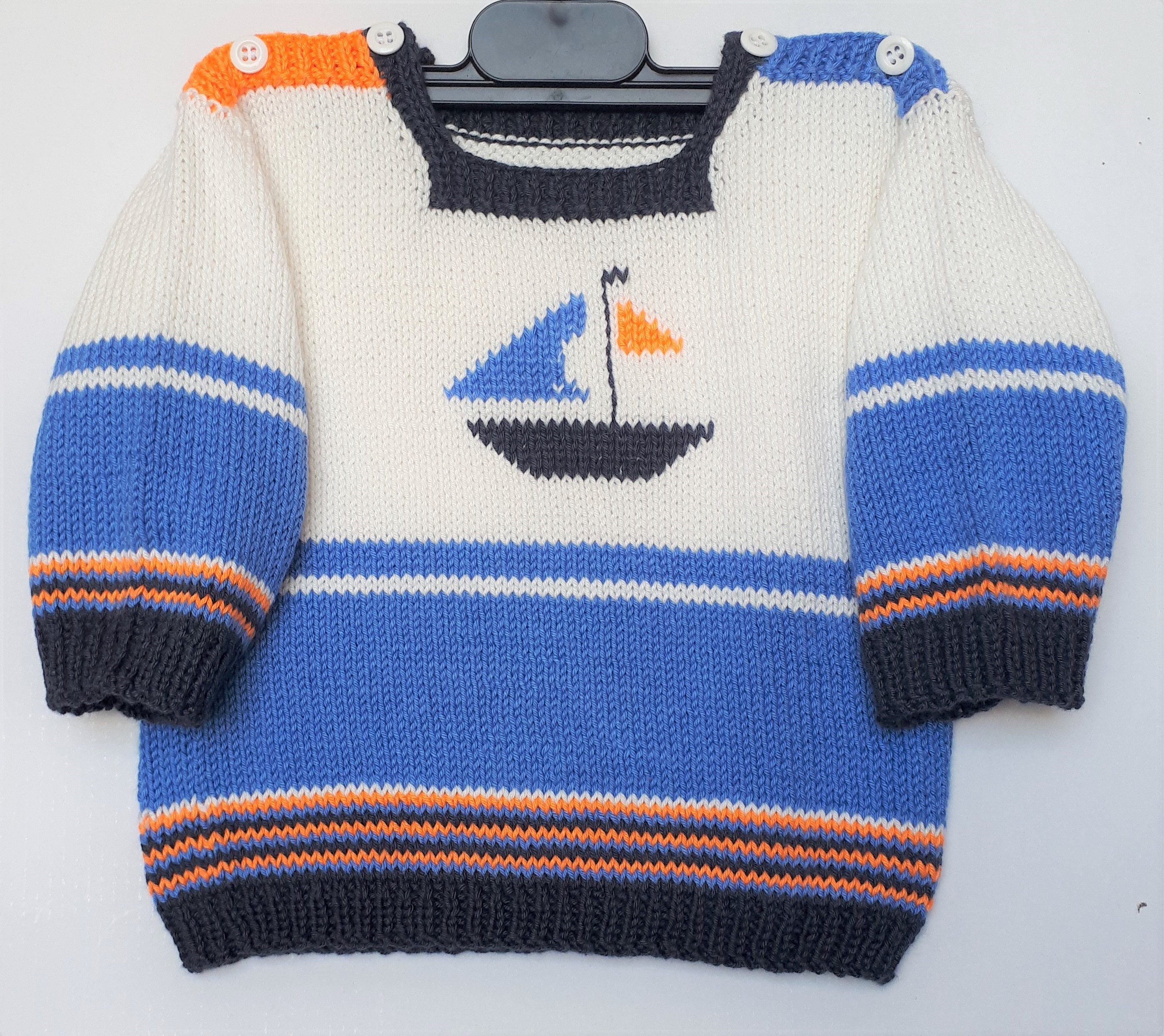 Pull Coton Tricot Fait Main Pour Bebe 6 Mois Motif Bateau Etsy Pull Coton Tricot Fait Main Pour Bebe 6 Mois Motif Bateau Etsy