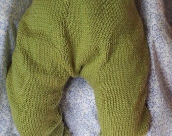 3-month-old baby trousers in hand-knit wool with turn-ups hand-knitted layette in France