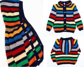 Veste à capuche enfant, gilet tricot enfant fait main, anniversaire 2 ans