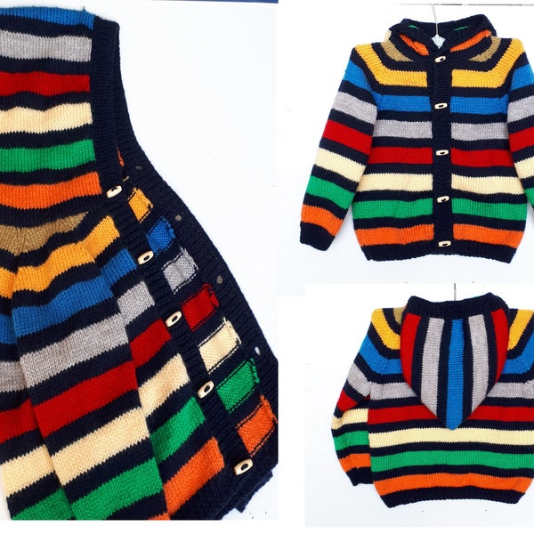 Veste à capuche enfant, gilet tricot enfant fait main, anniversaire 2 ans