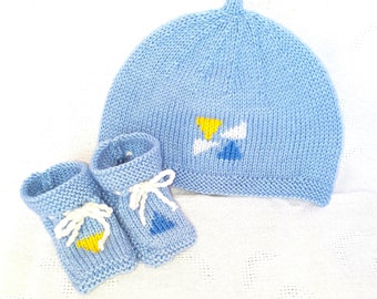 Baby slipper hat, handmade knitting, birth gift, low price