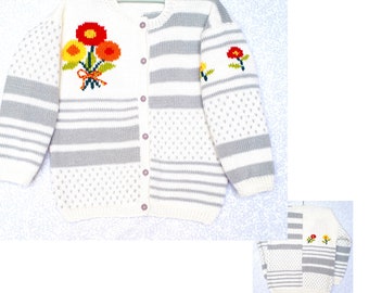 Gilet fille, tricot enfant, cardigan enfant, fait main , brodé avec des fleurs