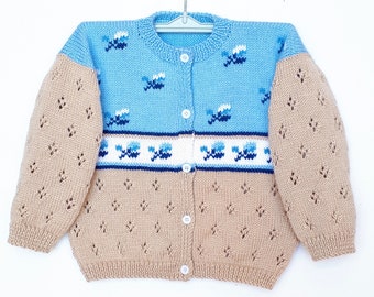 Gilet enfant tricot, fait main, veste printemps, en laine, cadeau 2 ans fille