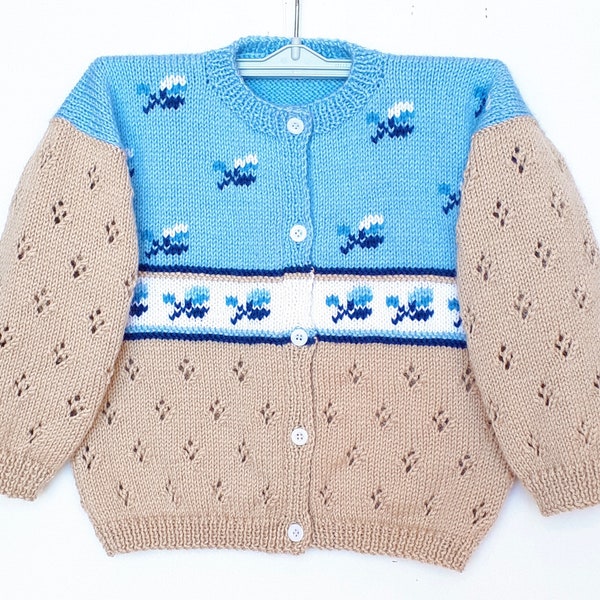 Gilet enfant tricot, fait main, veste printemps, en laine, cadeau 2 ans fille