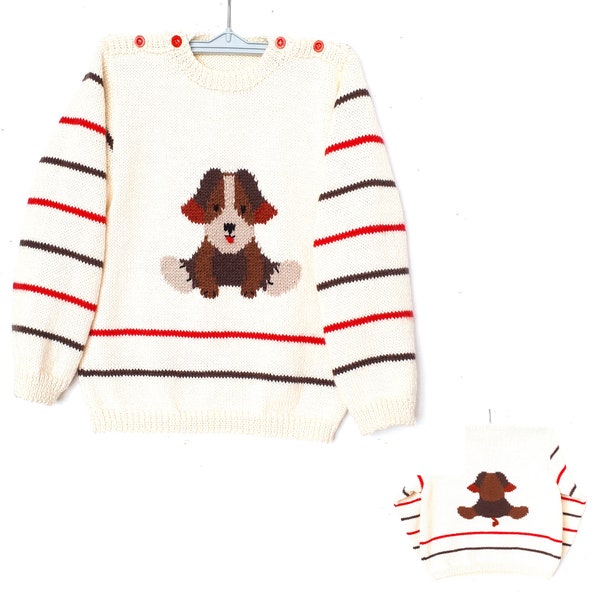 Pull enfant tricot fait main, en laine, cadeau enfant, 4 ans