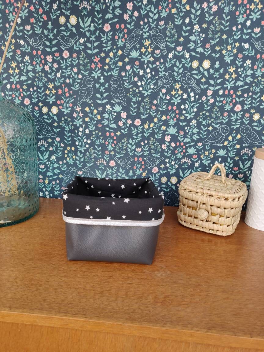 Paniere de Rangement Pochon Panier Reversible Silili Cuir et Tissu Coton Qualite