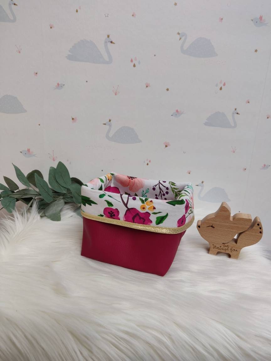 Paniere de Rangement Pochon Panier Reversible Silili Cuir et Tissu Coton Qualite