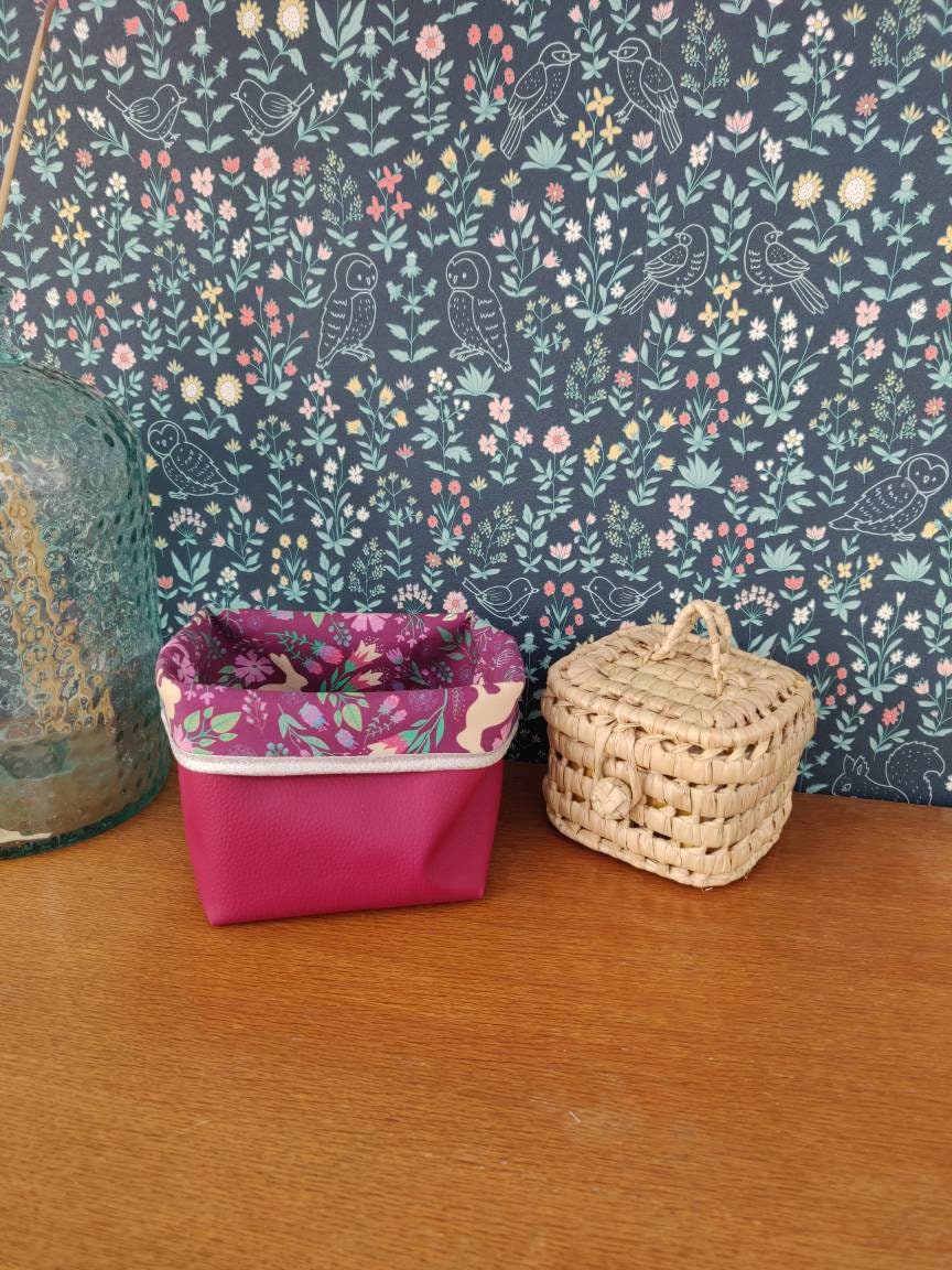 Paniere de Rangement Pochon Panier Reversible Silili Cuir et Tissu Coton Qualite