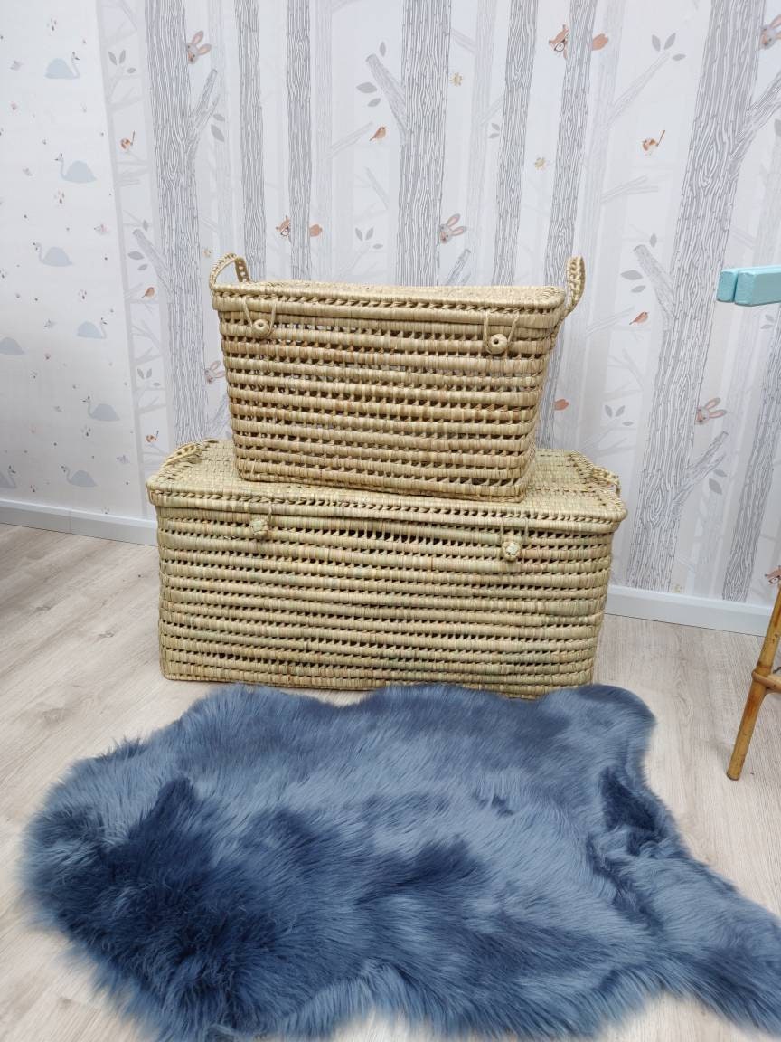 Coffre de Rangement Xxl 80 cm en Feuille Palmier Fait Main Au Maroc