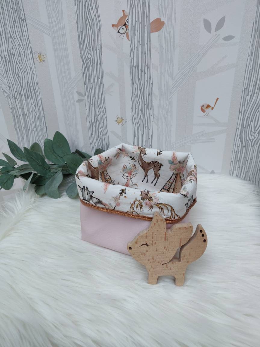 Paniere de Rangement Pochon Panier Reversible Silili Cuir et Tissu Coton Qualite