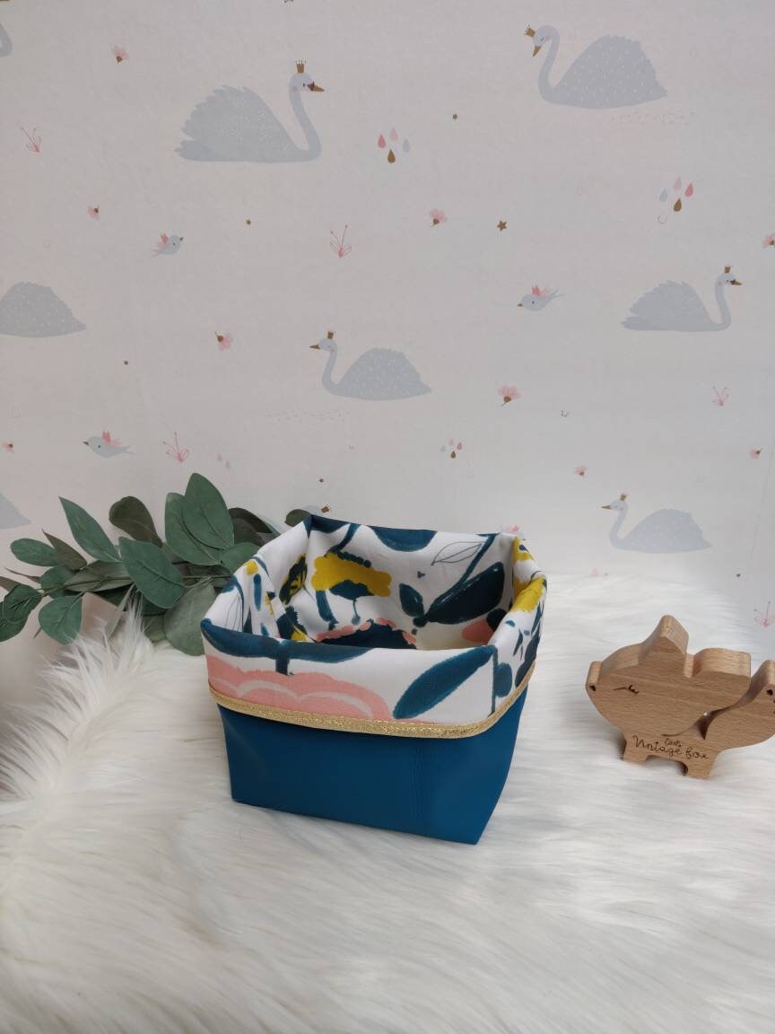 Paniere de Rangement Pochon Panier Reversible Silili Cuir et Tissu Coton Qualite