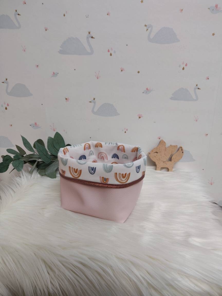 Paniere de Rangement Pochon Panier Reversible Silili Cuir et Tissu Coton Qualite