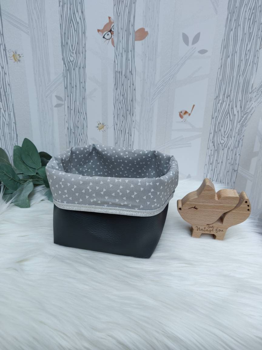 Paniere de Rangement Pochon Panier Reversible Silili Cuir et Tissu Coton Qualite
