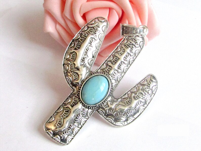 tree of Mexico, synthetic turquoise antique silver pendant tree CACTUS of America Pendant etnick Cactus