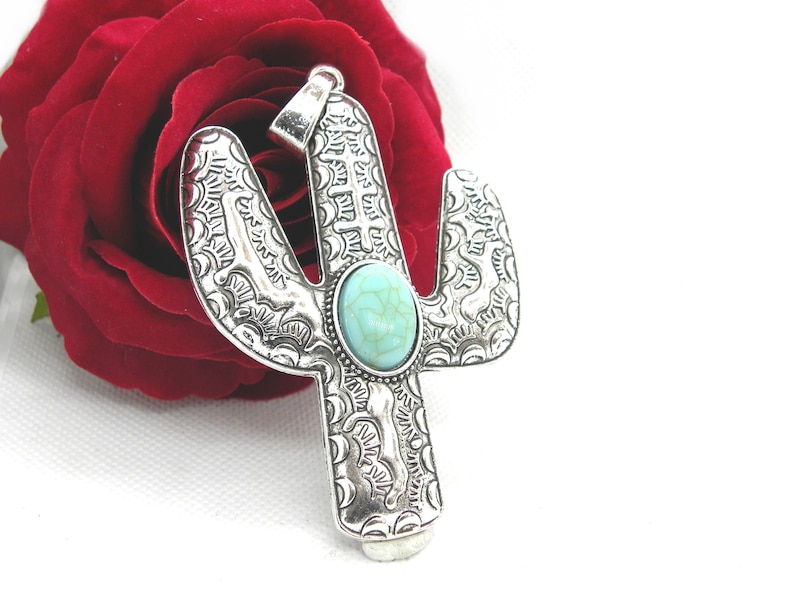 tree of Mexico, synthetic turquoise antique silver pendant tree CACTUS of America Pendant etnick Cactus