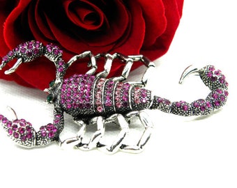 Gros pendentif scorpion, pendentif scorpion, pendentif broche strass, gros scorpion, scorpion rhodium, scorpion strass, araignée, scarabée,