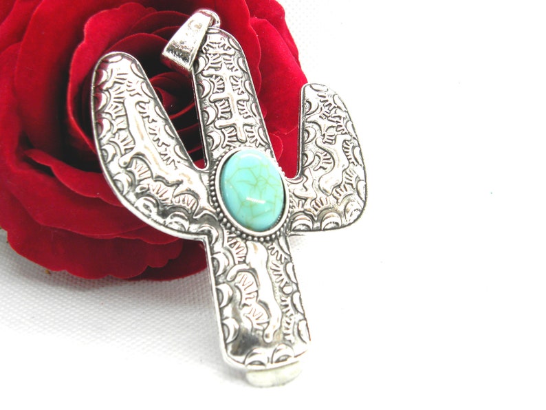 tree of Mexico, synthetic turquoise antique silver pendant tree CACTUS of America Pendant etnick Cactus