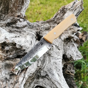 weißes Ebenholzmesser aus Laos, gerades Messer, handwerkliches Messer, Spiegelmesser, handgeschmiedetes Messer, handgefertigtes Messer, feststehendes Messer