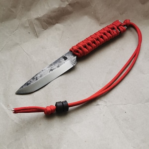 Paracord-Messer, gerades Messer, handgefertigtes Messer, Bushcraft-Messer, handgeschmiedetes Messer, handgefertigtes Messer, feststehendes Messer