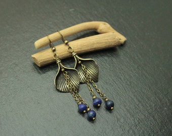 Boucles d'oreilles Pierres Lapis Lazuli et ses feuilles