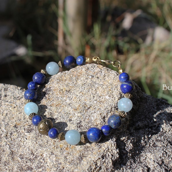 Bracelet pierres Lapis Lazuli et Aigue Marine