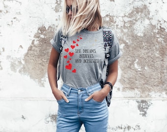 Women Inspirational T-Shirt, Believe, Dream, Achieve, Gift