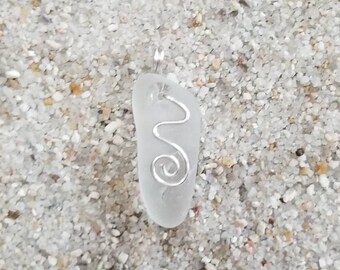 White Spiral Lake Erie Beach Glass Pendant
