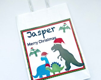 Personalised Christmas Gift Bag - stocking - Party Favour _ dinosaur Design