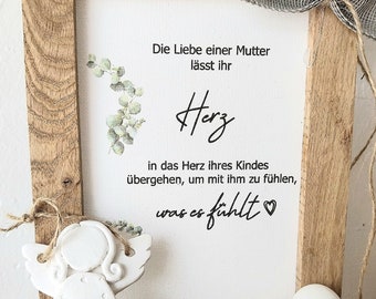 Bilderrahmen aus Holz Klötzchen mit Spruch auf Leinwand